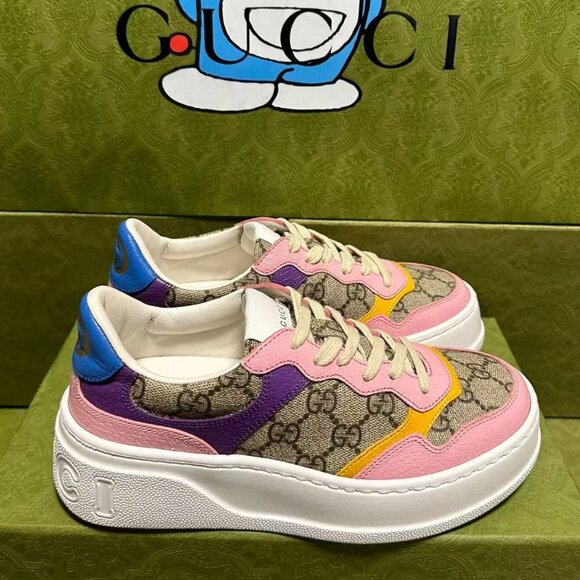 NIB Authentic Gucci Multicolor GG Supreme Canvas and Leather Low Top Sneakers - Picture 1 of 7